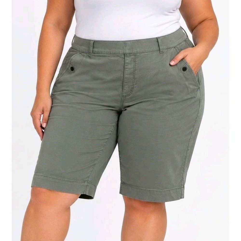 Terra & Sky 3X 24W-26W Bermuda Utility Shorts Olive Green Plus Size Cotton...